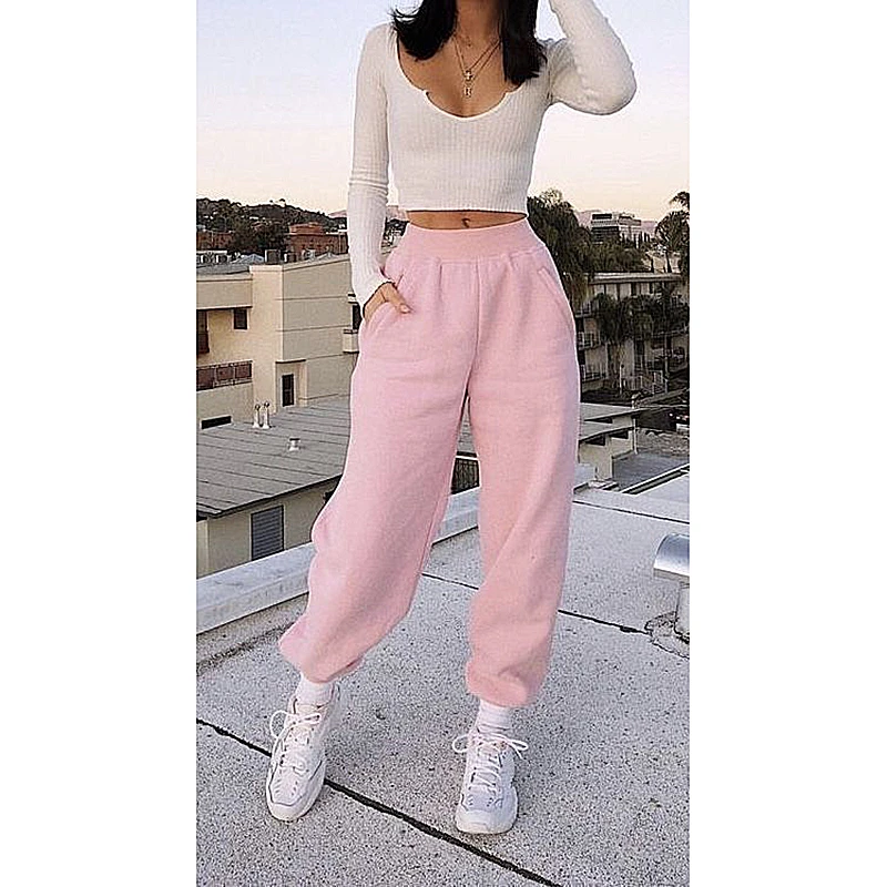 Durable Using Low Price Casual Loose Women Track Pants With Drawstring Solid Color  Womens Sweat Pants  Women Pants