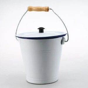 Durable white enamel water bucket/ice bucket with lid