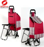 Easy go foldable shopping hand cart with chair go upstair cart trolley with seat