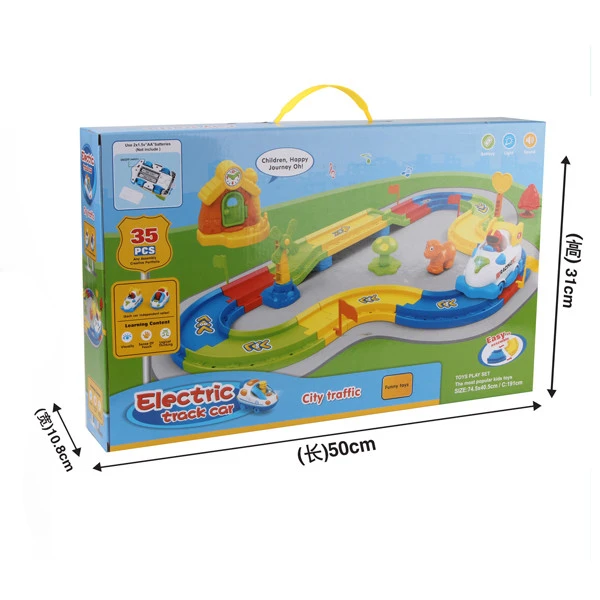 Eco friendly plastic colorful kids battery operated car track toy with light and sound