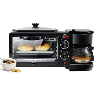 Electric Heater Toaster Oven 2l 3In1black Set Cup Power Coffee Timer Breakfast Maker