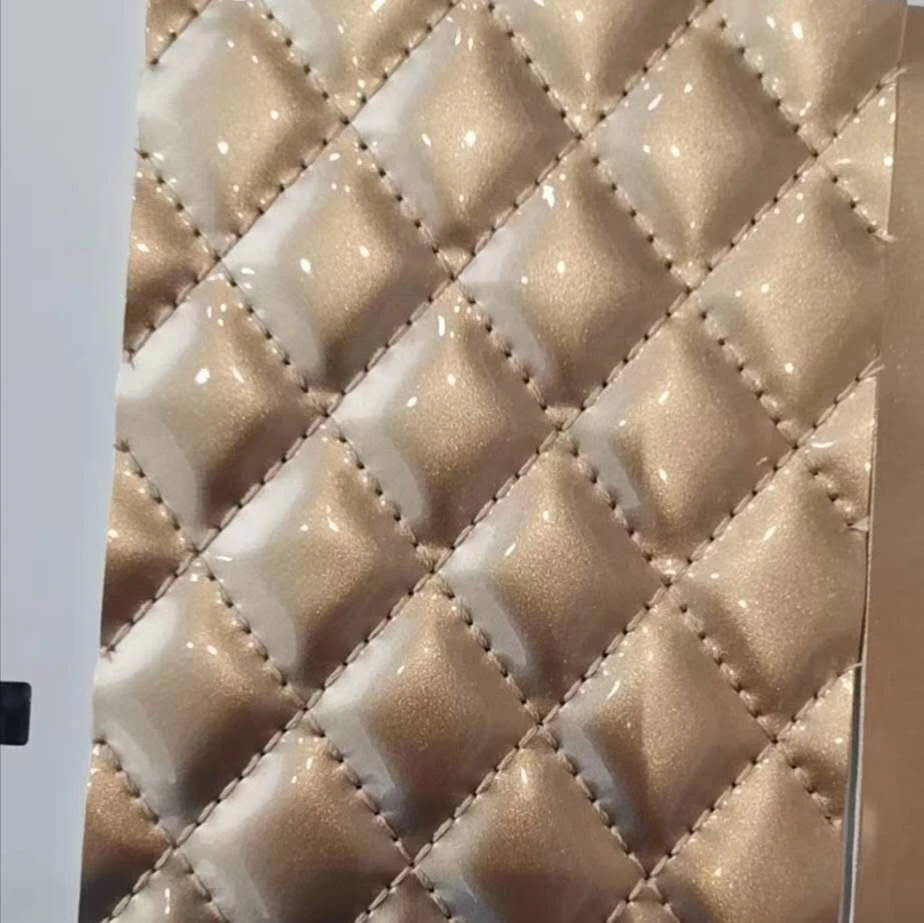 embroidery quilted PVC artificial synthetic leather with sponge for Shoes Bags Material