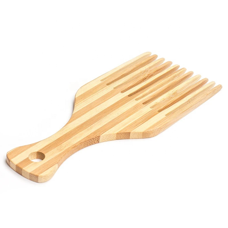 Factory Handmade Eco-friendly Custom Logo Nature Bamboo Wide Tooth Arfo Pick Hair Comb