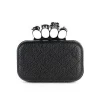 Factory wholesale long chain black pu leather elegant women purse skull ring clutch evening bag