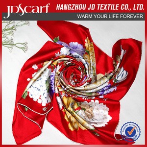 Fashion designer indian wholesale silk satin scarf square digital print women 100% silk scarf