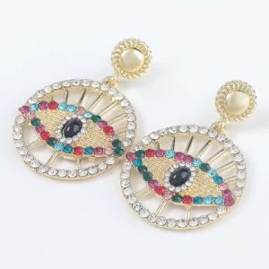 Fashion retro fashion jewelry alloy diamond-studded acrylic round eye earrings jewelry women