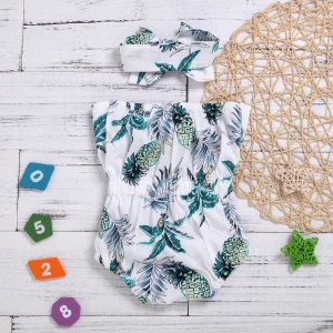 Fashion Style 0-24 Months Newborn Clothing Green Printed Design Baby Rompers