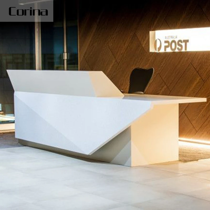 Fast delivery white reception desk, custom size front desk, durable material LED reception desk design