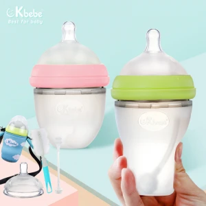 Feeding Supplies Wholesale round entire Silicon Feeding Bottle straw baby Wide-mouth feeding baby bottles with handle
