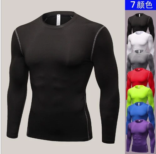 Fitness men long sleeve running sports t shirt men thermal muscle gym compression clothes