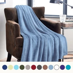 Flannel Fleece Luxury Blanket Washed Blue Throw Lightweight Cozy Plush Microfiber Solid Blanket