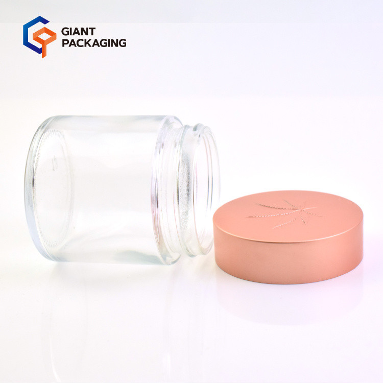 Flower Clear Frosted Glass Jar with Aluminum Lid