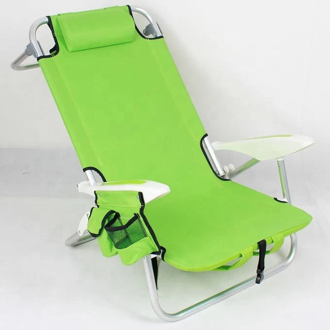 folding chair with ice bag, magazine bag and side pocket belt backpack beach chair