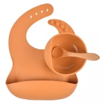 Food grade Silicon 1Set Silicone kids Bamboo suction cup baby Feeding Bowl and spoon with lid Set