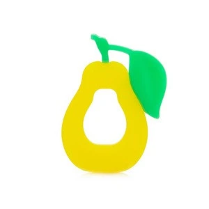 Free Sample All World Baby Teether  Fruit Series  Pear silicone teether for Infants   Rattles Squeeze Teething Toy
