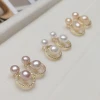 French Style Elegant Cubic Zirconia Round Pearl Hook Earring Gold Drop Pearl Earrings