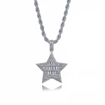 Full of Zircon Star Shape Pendant Mens Necklace Ice Out Baguette CZ Pendant Hip Hop Necklace