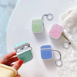Glue-dropping macaroon candy solid color glitter bling bling girly TPU case for airpod pro with finger ring
