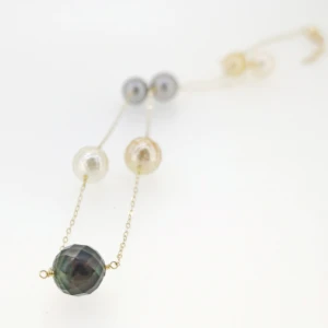 gold pearl black pearl and white pearl with long adjustable 18K chain necklace