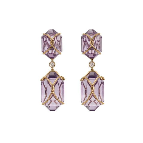 Gold Plated .925 Sterling Silver Special Cut Carving Amethyst Gemstone  Wired Unique Earrings Jewelry Manufacturer