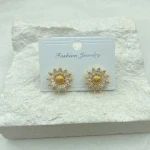 Gold Plated Sunflower Stud Earrings For Women Korean Fashion Jewelry Accessories Ear Stud
