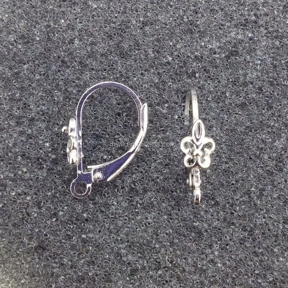 H1009 Silver Flower Lever Back Drop Earring Components Nickel Safe Material