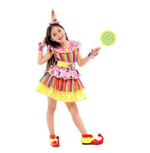 Halloween party dress kids Cosplay Rainbow Clown Costume for girl Bright coloured clown skirt