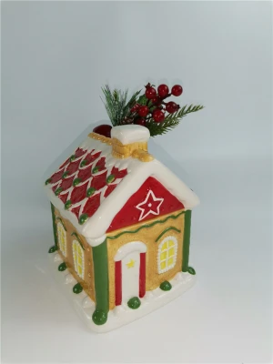 hand painted  handmade ceramic heavy dolomite pottery xmas christmas biscuit cookie jar