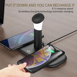 HD-LH5  4in1 QI Multi-Function desktop  dock fast wireless charger With LED Night Light