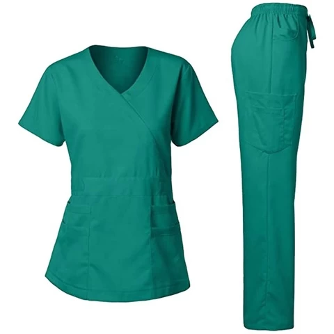 High Quality 4 Way Stretch Spandex Scrubs V Neck Hospital Uniform Suits Medical Sets Nurse Uniform