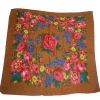 High quality  acrylic fibers headscarf LOW MOQ factory hand made digital printing russia flower ethnical  large square scarf