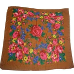 High quality  acrylic fibers headscarf LOW MOQ factory hand made digital printing russia flower ethnical  large square scarf
