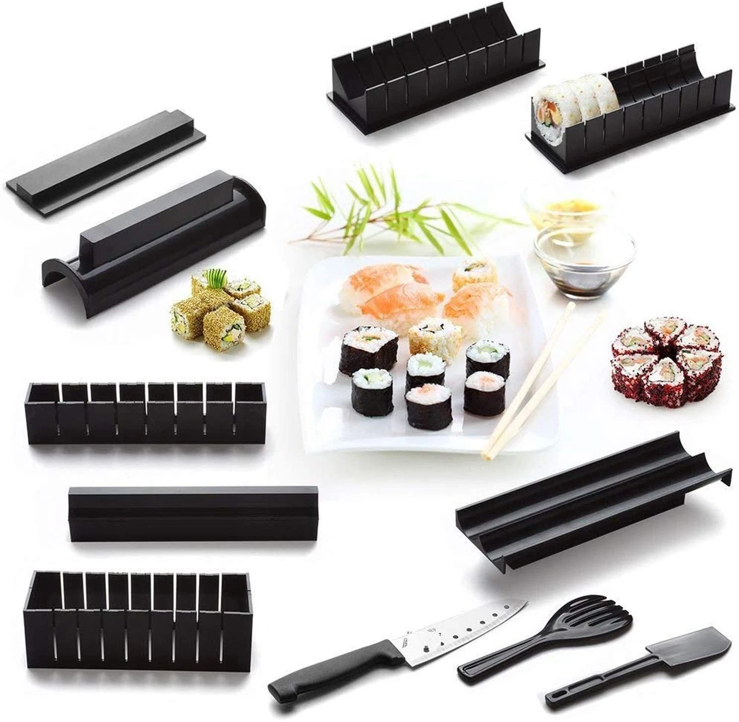 High Quality Plastic Manual Sushi Making Tool Kit with 5 Sushi Roll Molds and Knife