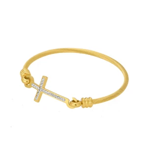 High Quality Simple Design Gold Plated Cross Bracelet Women Bracelets Stainless Steel Bracelet