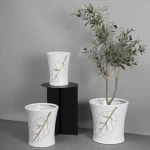 High quality white elegant gold leaf decal hotel garden decoration bonsai modern outdoor flowerpot
