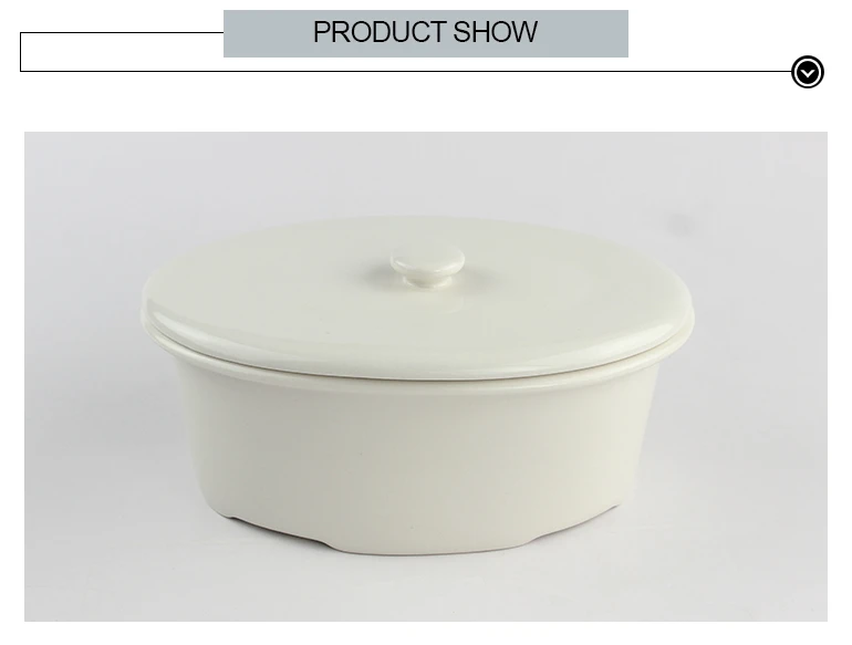 High quality white oval shape stew pot stoneware food casserole with lid