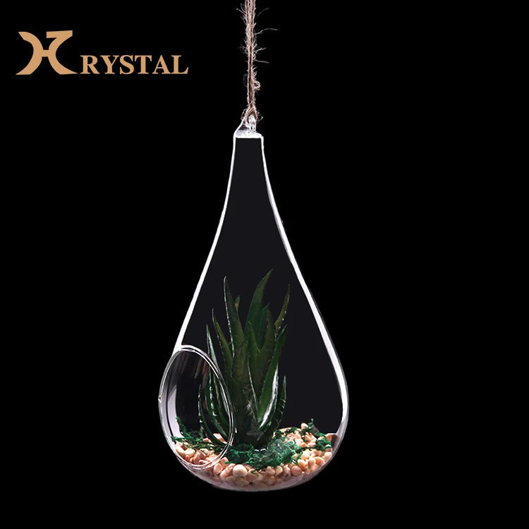 Home Decorative Hanging Artificial Plants Glass Pendant Vase With Rope Decoration
