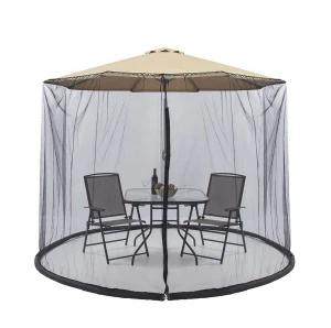 HomeRoots 9 Patio Umbrella Outdoor Table Bug Screen Mesh Black Mosquito Net Canopy Curtains Adjustable Enclosure Large Umbrella