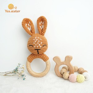 Hot Fashion Bunny Rattle Baby Wooden Teethers For Chewing