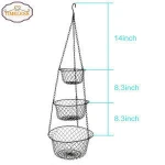 Hot Sale 3 Tier Black Wire Hanging Fruit Vegetable Kitchen Storage Basket