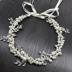 Hot sale silver color strip pearl bridal hair accessories crystal hair headbands wedding bridal hair jewelry