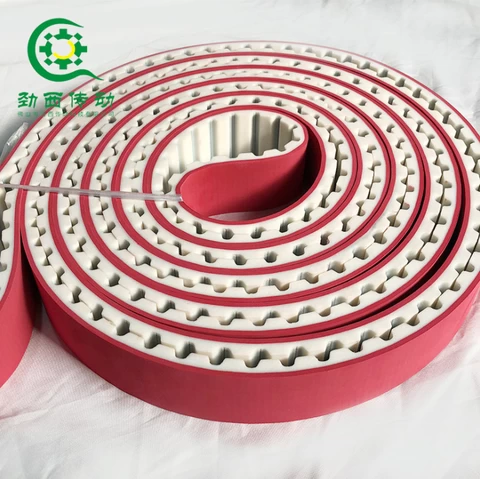 Hot sale special processing pu industrial timing belt AT20 with red rubber coating for mechanical equipments