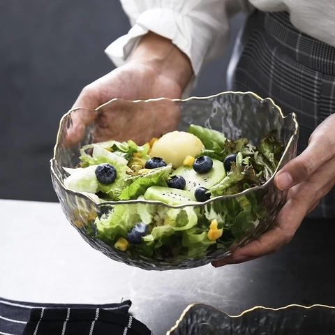Hot Selling ECO-friendly Food Grade Irregular Shape Glass Salad Fruit Bowls