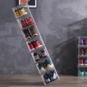 Hot Selling Large Aj Collect Shoe Stackable Plastic Storage Folding Display Shoe Box