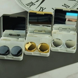 Hot style mirror contact lens case simple square companion case compact portable cosmetic pupil care box