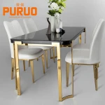 Hotel 6 seater golden glass top black square dining table