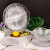 In Stock Leaf Pattern Embossed Glass Plate Glass Fruit Plate Clear Glass Dinner Plates