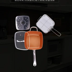 Induction Non-Stick Square Copper Frying Pan Set with glass lid Aluminum Ceramic Non Stick Coating Square Fry Pan