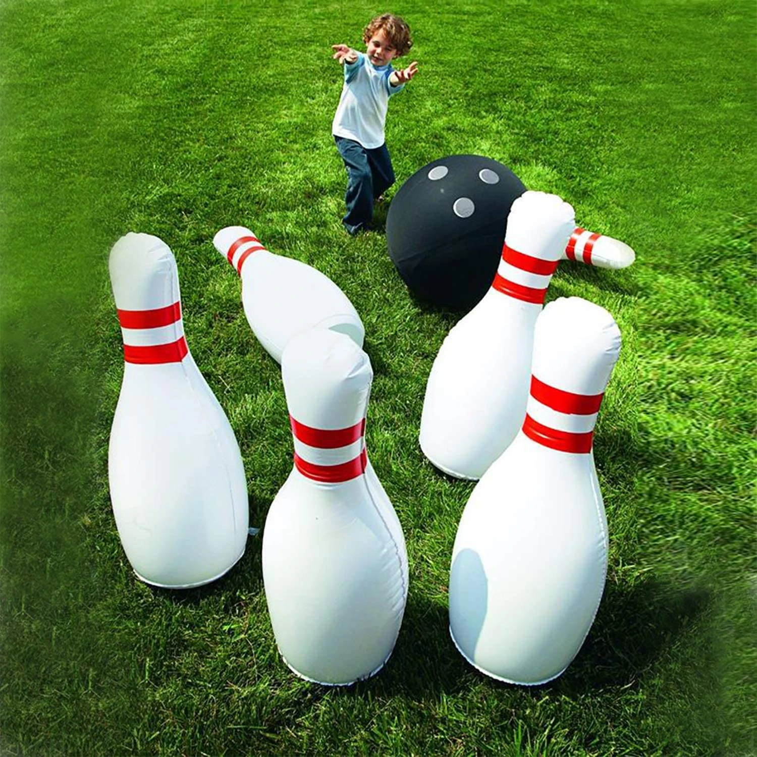 Inflatable Bowling Set Party Toys Includes One Big Ball and 6 Inflatable Bowling Pins Jumbo Bowling Set Game For Kids