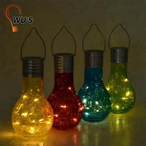 IP44 waterproof hanging bottle light lawn lamp crackle glass bulb led solar garden lights outdoor decorative for pathway